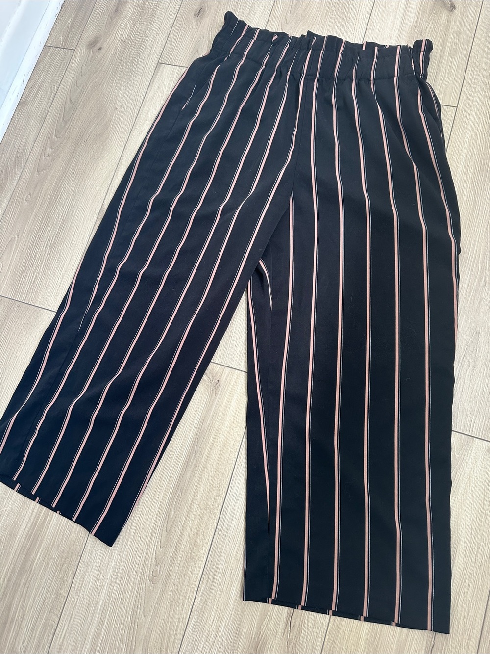 Dynamite Black Wide-Leg Pants with Pink Pinstripes